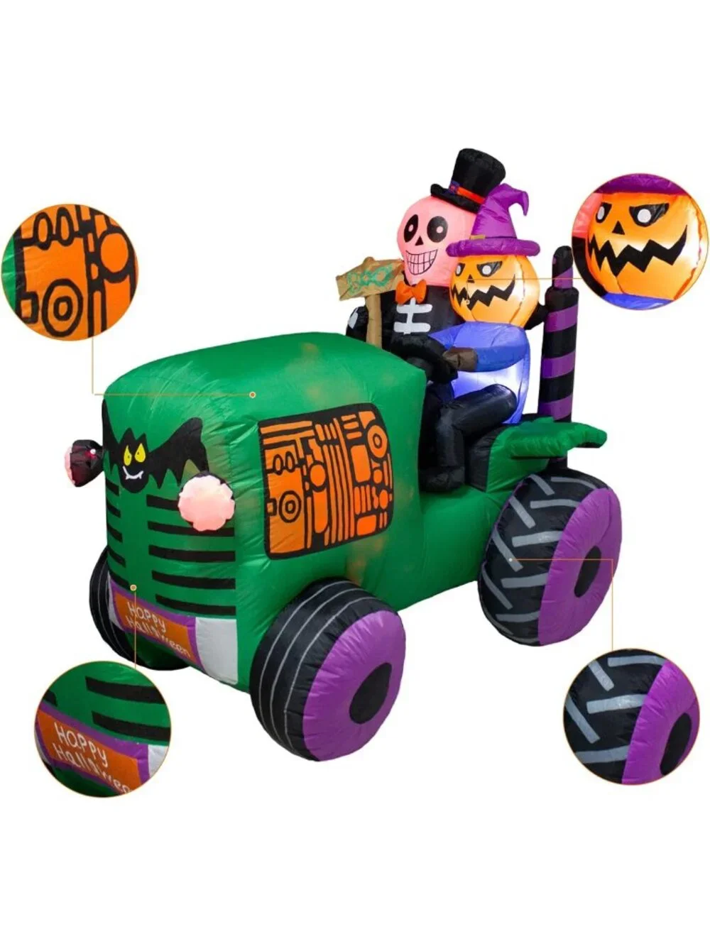 5.5Ft Halloween Inflatable Ghost Tractor Decor with LED Lights - Spooky Yard Art